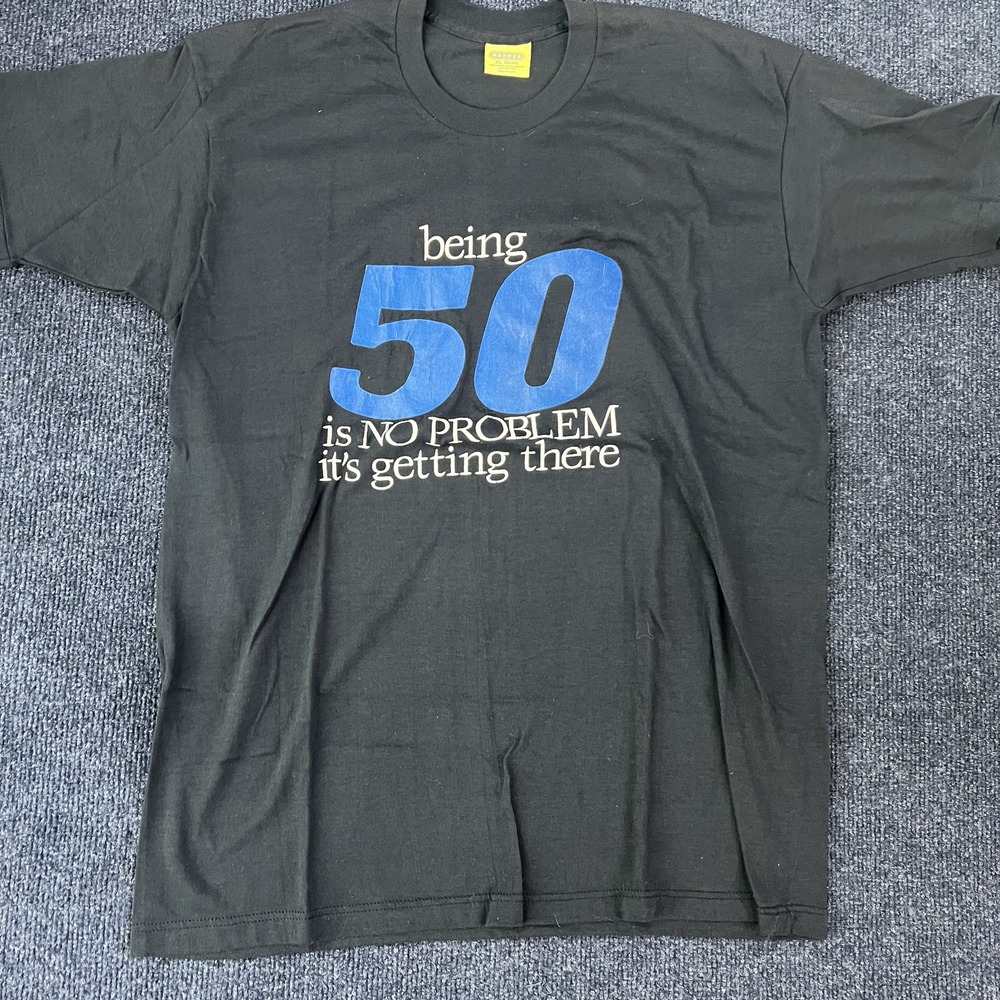 Vintage 80s Being 50 No Problem Reeves Shirt Black Mens XL Funny Birthday Tee